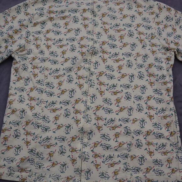 Euro Joy Shirt Womens M Ivory Long Sleeve High Neck Full Zip Print Blouse - Picture 9 of 16